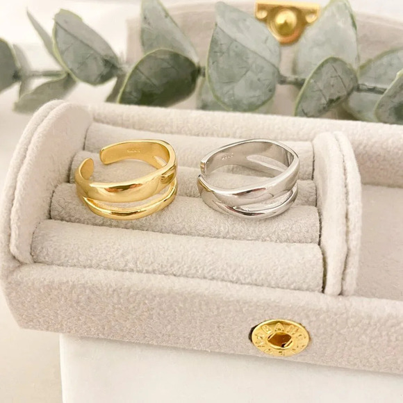 925 Sterling Silver Dainty Minimalist Ring Stackable Double Layer Ring Band - Picture 2 of 9